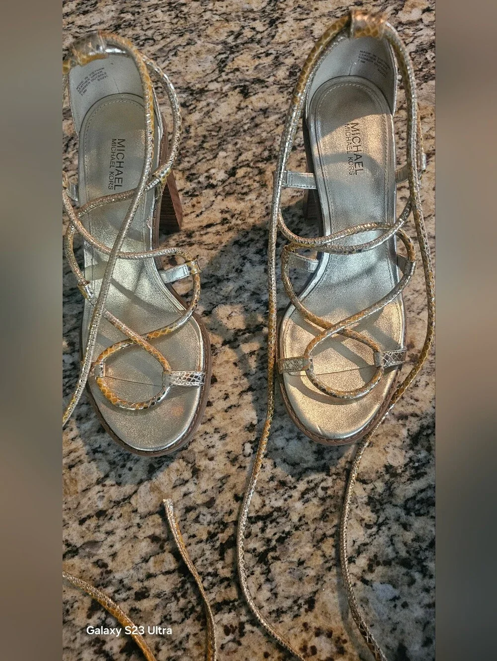 Michael Kors Vero Lug Platform Sandals in a metallic gold finish. Size 7.5